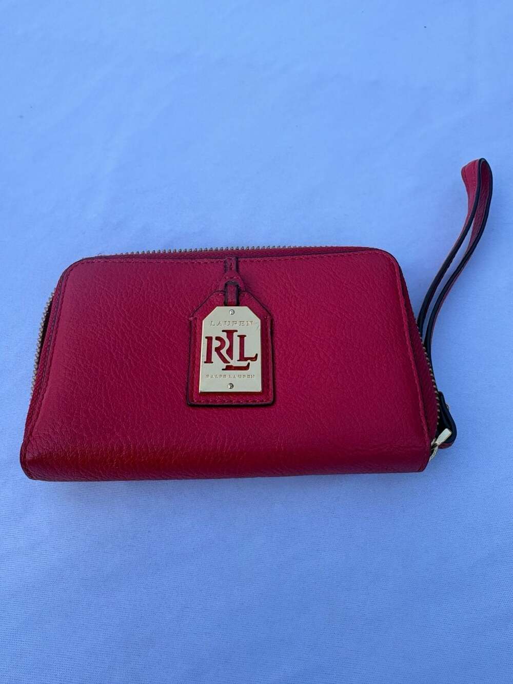 Lauren Ralph Lauren Red Pebbled Leather Zip Around Wristlet Wallet
